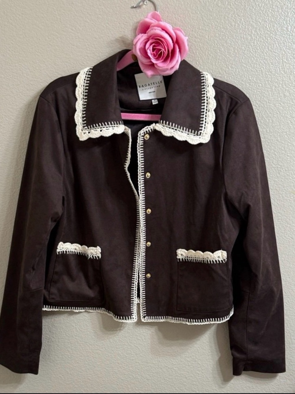 bagatelle Brown Jacket with Cream Crochet Trim
